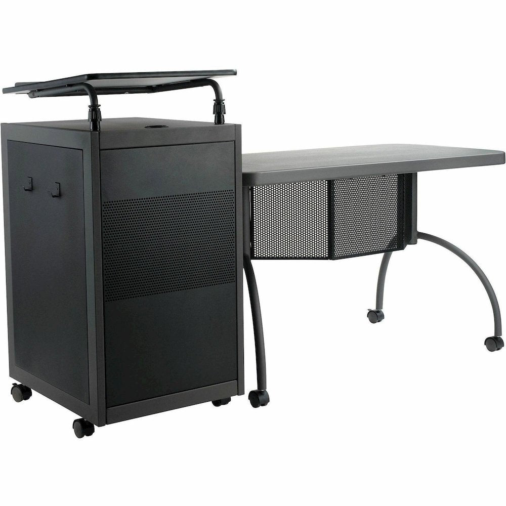 National Public Seating OklahomaSound TWP Desk & Lectern Set - 41" Height x 24" Depth, x 68" Width - Material: Steel, Metal, Mesh, Plastic - Finish: Charcoal Slate, Black - White Nebula Table Top - He