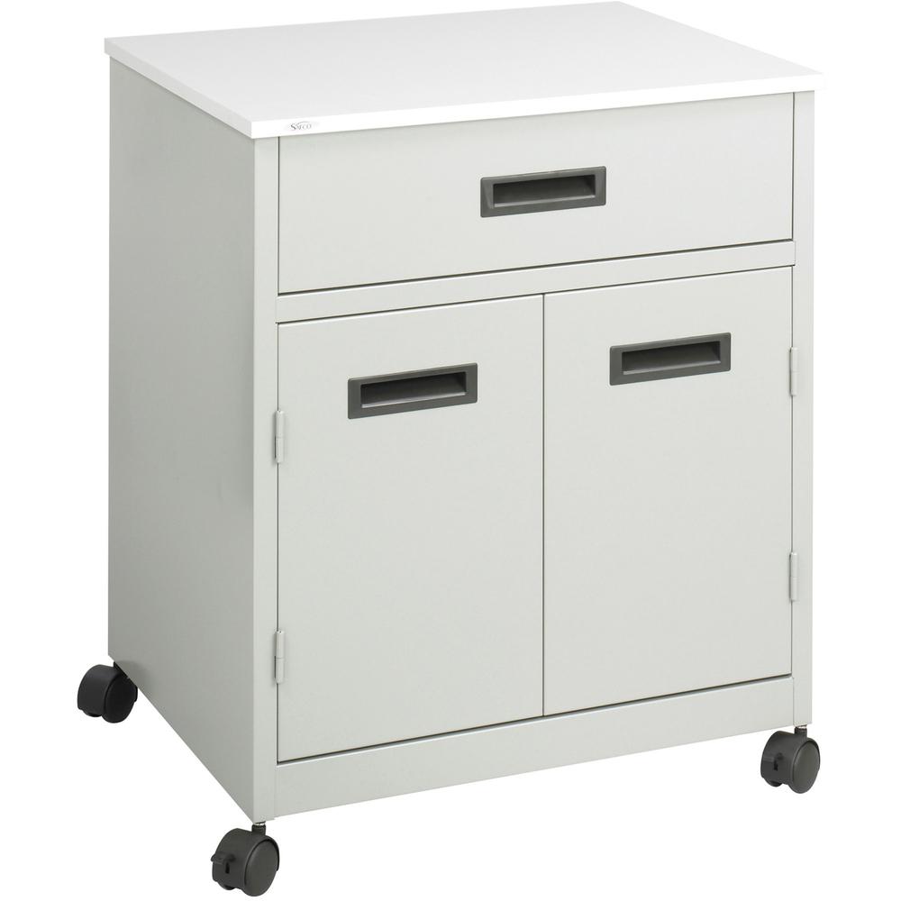 Safco Steel Mobile Machine Stand with Drawer - 200 lb Load Capacity - 2 x Shelf(ves) - Hinged Door - 29.75" Height x 25" Width x 20" Depth - Floor - Laminate, Powder Coated - Steel - Gray