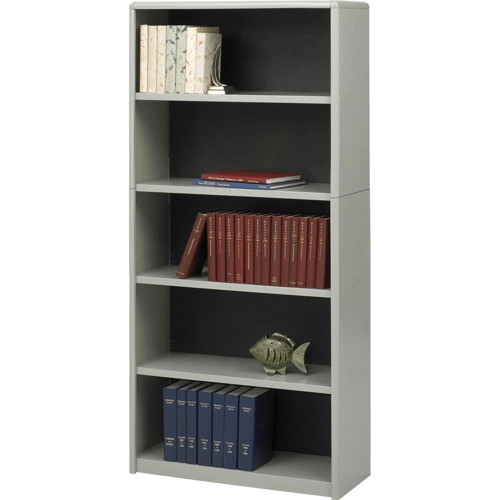 Safco Value Mate Bookcase - 31.8" Width x 13.5" Depth x 67" Height - 5 x Shelf(ves) - Gray - Steel, Fiberboard, Plastic - Assembly Required