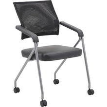 Boss Caressoft Plus Training Chair - Black Vinyl Seat - Black Mesh Back - Pewter Frame - Four-legged Base - Armrest - 2 / Carton