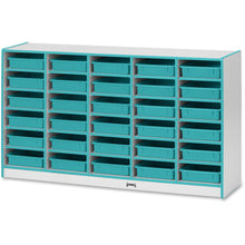 Jonti-Craft Rainbow Accents Mobile Paper-Tray Storage - 30 Compartment(s) - 35.5" Height x 60" Width x 15" Depth - Chip Resistant, Laminated - Teal - Rubber - 1 Each