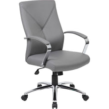 Boss B10101 Executive Chair - Gray Seat Color - LeatherPlus Seat Material - Gray Back Color - Leather, Polyurethane Back Material - Chrome, Black Frame Color - Chrome Frame Material - 5-star Base - 1