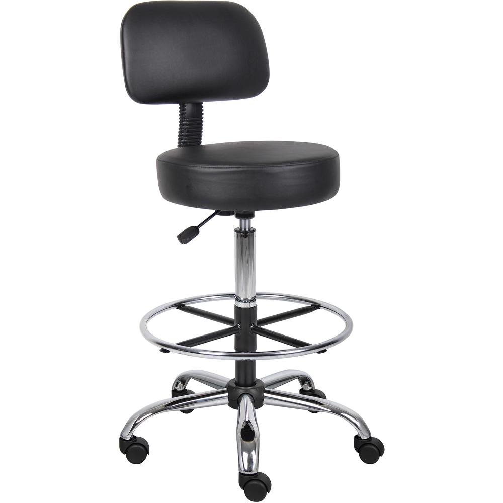 Boss Drafting Stool - Black Seat Color - Vinyl Seat Material - Black Back Color - Chrome, Black Frame Color - Chrome Frame Material - 5-star Base - 1 Each