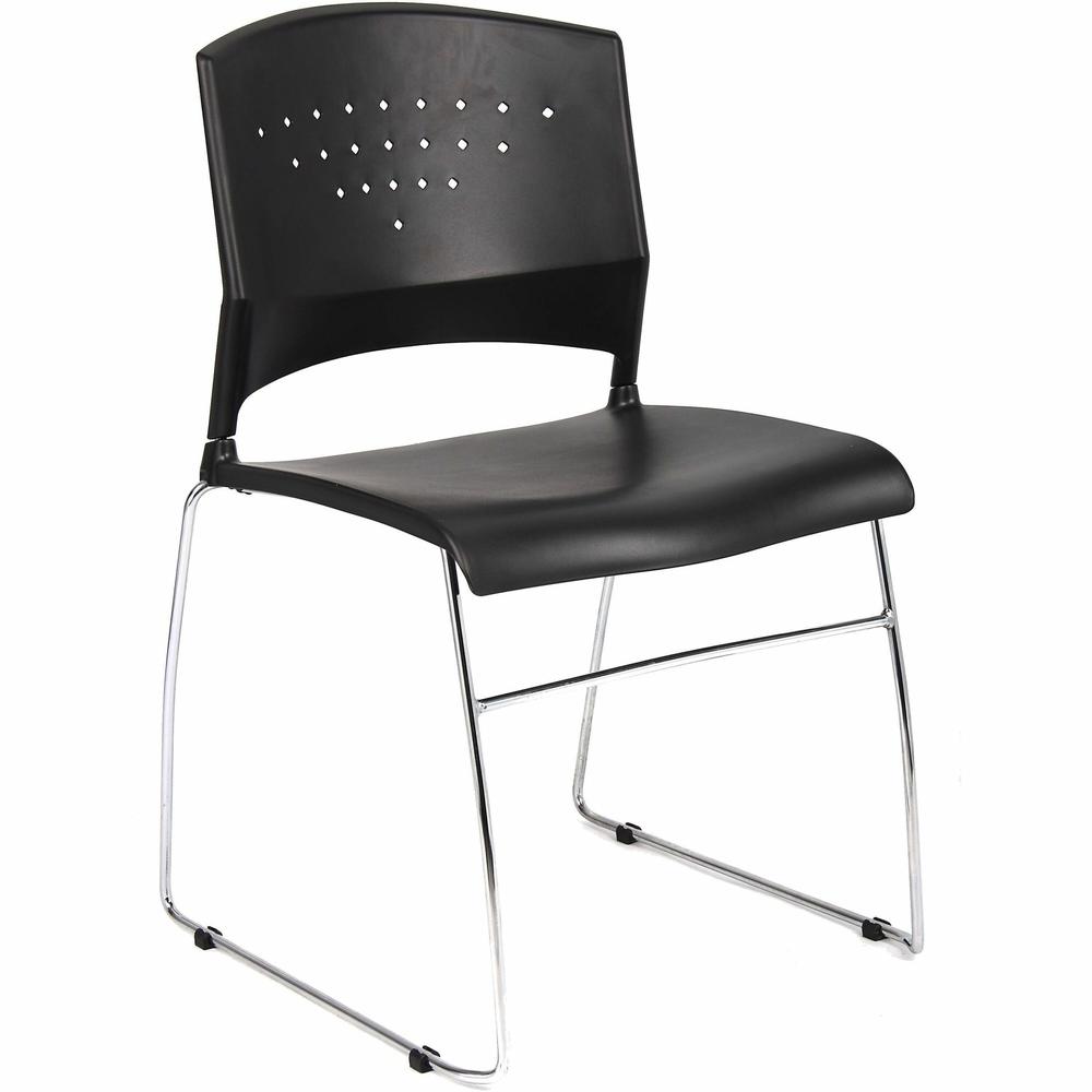 Boss Black Stack Chair With Chrome Frame, 1Pc Pack - Black Seat Color - Polypropylene Seat Material - Black Back Color - Polypropylene Back Material - Chrome Frame Material - Sled Base - 1 Each