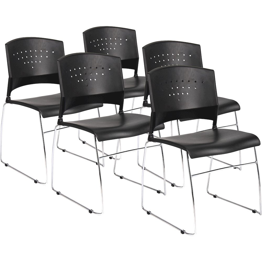 Boss Black Stack Chair With Chrome Frame 5 Pcs Pack - Black Seat Color - Polypropylene Seat Material - Black Back Color - Polypropylene Back Material - Chrome Frame Material - Sled Base - 5 / Carton