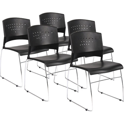 Boss Black Stack Chair With Chrome Frame 5 Pcs Pack - Black Seat Color - Polypropylene Seat Material - Black Back Color - Polypropylene Back Material - Chrome Frame Material - Sled Base - 5 / Carton