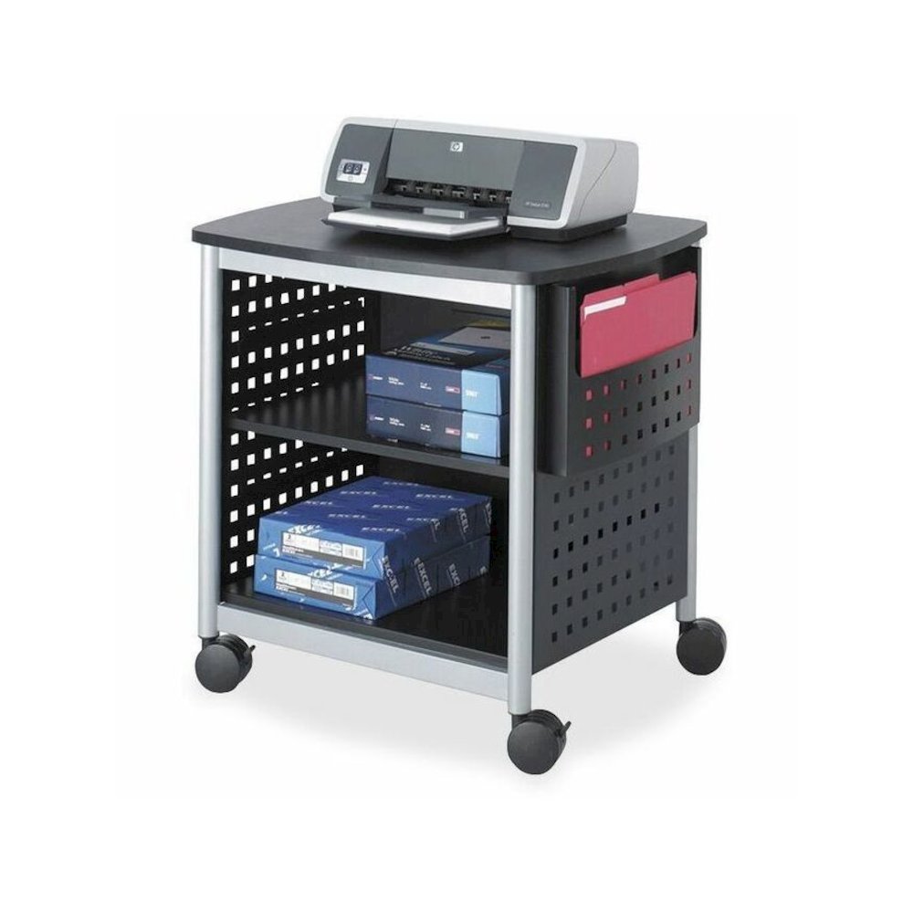 Safco Scoot Desk Side Hole Pattern Printer Stand - 200 lb Load Capacity - 3 x Shelf(ves) - 26.50" Height x 26.50" Width x 20.50" Depth - Floor - Laminate, Powder Coated - Steel - Black, Silver