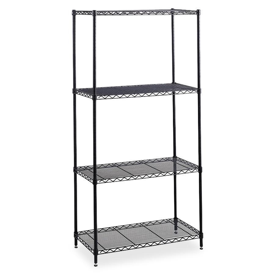 Safco Industrial Wire Shelving - 36" x 24" - 4 x Shelf(ves) - 2500 lb Load Capacity - Leveling Glide, Dust Proof, Adjustable Shelf, Durable - Black - Powder Coated - Steel - Assembly Required