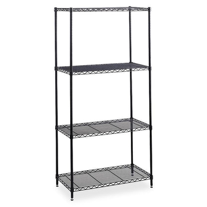 Safco Industrial Wire Shelving - 36" x 24" - 4 x Shelf(ves) - 2500 lb Load Capacity - Leveling Glide, Dust Proof, Adjustable Shelf, Durable - Black - Powder Coated - Steel - Assembly Required