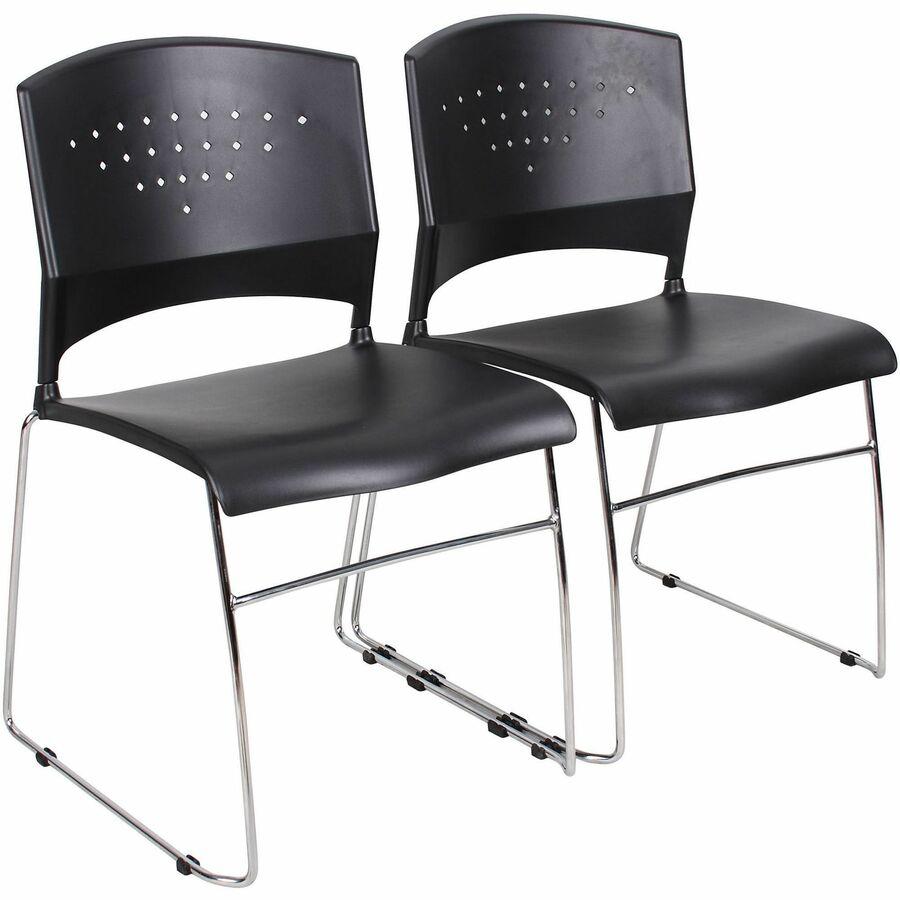 Boss Black Stack Chair With Chrome Frame, 1Pc Pack - Black Seat Color - Polypropylene Seat Material - Black Back Color - Polypropylene Back Material - Chrome Frame Material - Sled Base - 1 Each