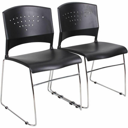 Boss Black Stack Chair With Chrome Frame, 1Pc Pack - Black Seat Color - Polypropylene Seat Material - Black Back Color - Polypropylene Back Material - Chrome Frame Material - Sled Base - 1 Each