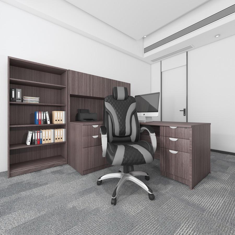Boss Hinged Arm Executive Chair - Black, Gray Seat Color - Vinyl Seat Material - Black, Gray Back Color - Vinyl Back Material - 5-star Base - Armrest - 1 Each