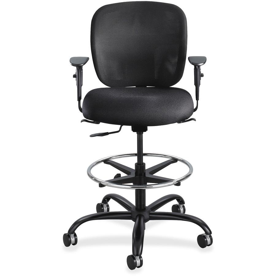 Safco Vue Heavy-duty Stool - Black Seat Color - Fabric Seat Material - Black Back Color - Mesh Back Material - 5-star Base - Black - 1 Each