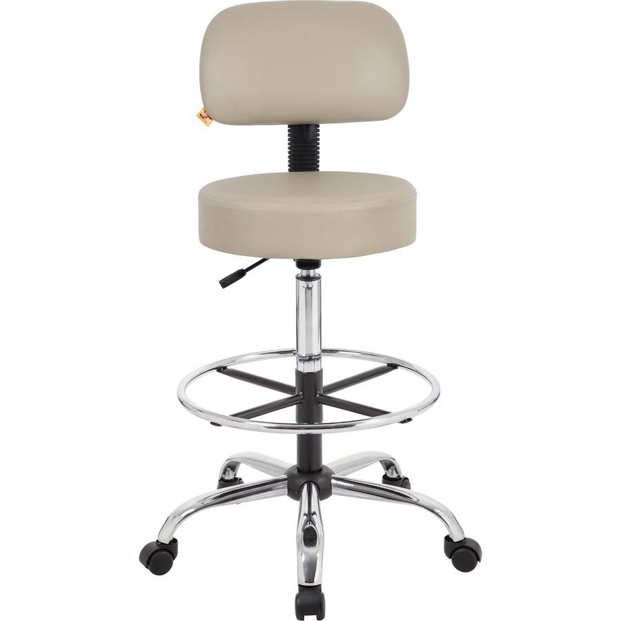 Boss Drafting Stool - Beige Seat Color - Vinyl Seat Material - Beige Back Color - Chrome, Black Frame Color - Chrome Frame Material - 5-star Base - 1 Each