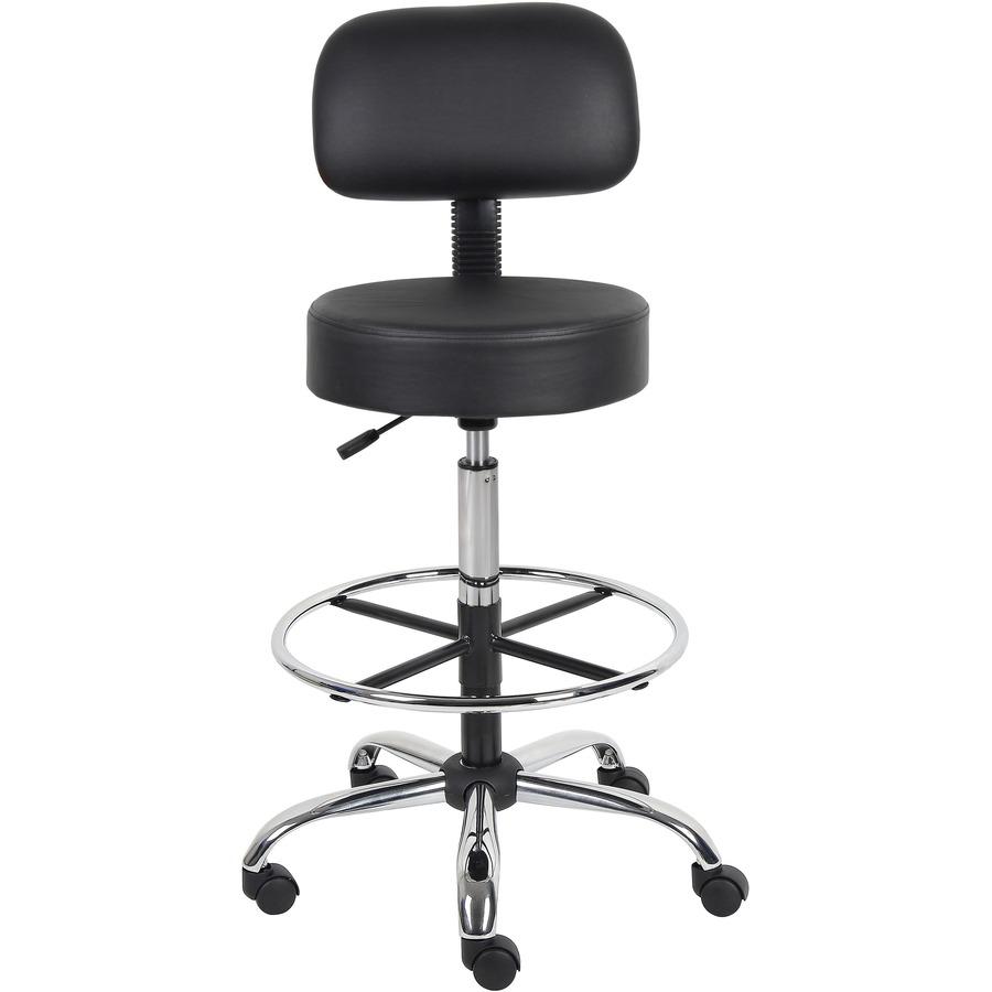 Boss Drafting Stool - Black Seat Color - Vinyl Seat Material - Black Back Color - Chrome, Black Frame Color - Chrome Frame Material - 5-star Base - 1 Each