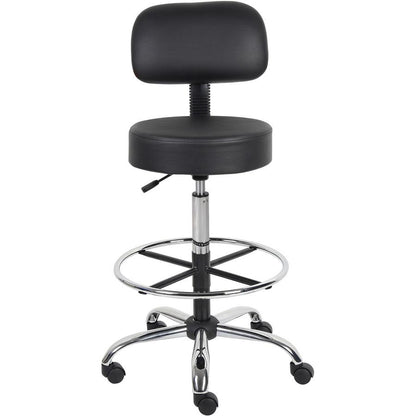 Boss Drafting Stool - Black Seat Color - Vinyl Seat Material - Black Back Color - Chrome, Black Frame Color - Chrome Frame Material - 5-star Base - 1 Each