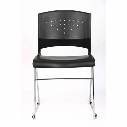Boss Black Stack Chair With Chrome Frame, 1Pc Pack - Black Seat Color - Polypropylene Seat Material - Black Back Color - Polypropylene Back Material - Chrome Frame Material - Sled Base - 1 Each