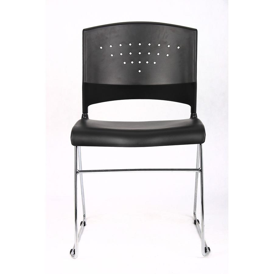 Boss Black Stack Chair With Chrome Frame 4 Pcs Pack - Black Seat Color - Polypropylene Seat Material - Black Back Color - Polypropylene Back Material - Chrome Frame Material - Sled Base - 4 / Carton