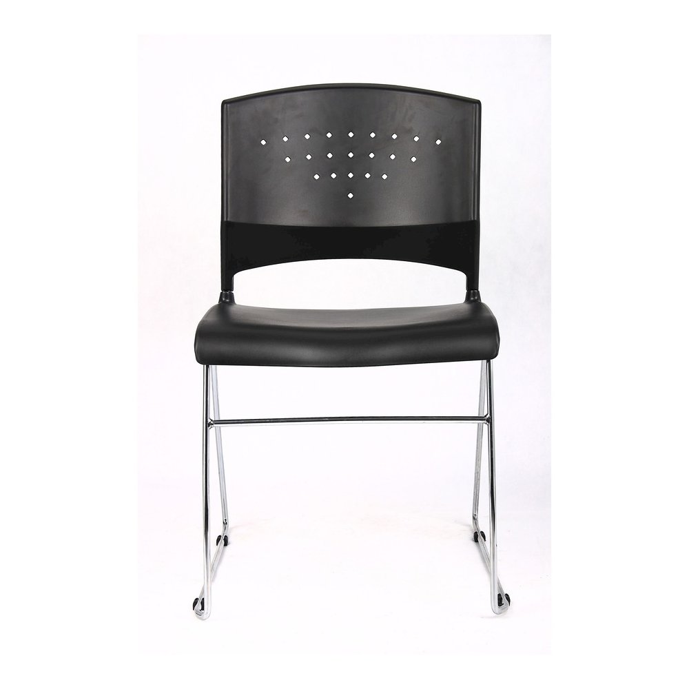 Boss Black Stack Chair With Chrome Frame 5 Pcs Pack - Black Seat Color - Polypropylene Seat Material - Black Back Color - Polypropylene Back Material - Chrome Frame Material - Sled Base - 5 / Carton