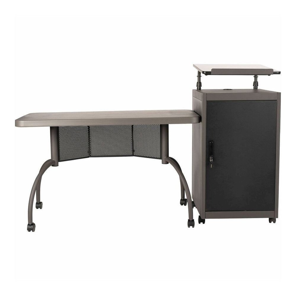 National Public Seating OklahomaSound TWP Desk & Lectern Set - 41" Height x 24" Depth, x 68" Width - Material: Steel, Metal, Mesh, Plastic - Finish: Charcoal Slate, Black - White Nebula Table Top - He