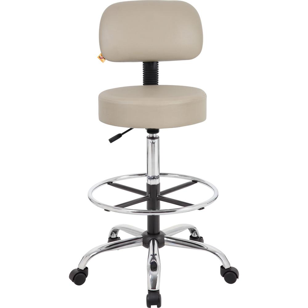 Boss Drafting Stool - Beige Seat Color - Vinyl Seat Material - Beige Back Color - Chrome, Black Frame Color - Chrome Frame Material - 5-star Base - 1 Each
