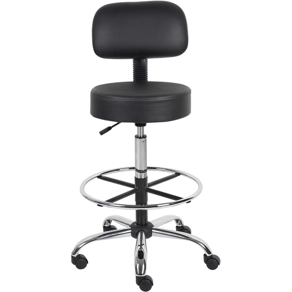 Boss Drafting Stool - Black Seat Color - Vinyl Seat Material - Black Back Color - Chrome, Black Frame Color - Chrome Frame Material - 5-star Base - 1 Each