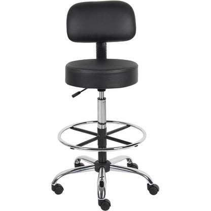 Boss Drafting Stool - Black Seat Color - Vinyl Seat Material - Black Back Color - Chrome, Black Frame Color - Chrome Frame Material - 5-star Base - 1 Each