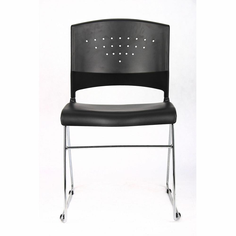 Boss Black Stack Chair With Chrome Frame, 1Pc Pack - Black Seat Color - Polypropylene Seat Material - Black Back Color - Polypropylene Back Material - Chrome Frame Material - Sled Base - 1 Each