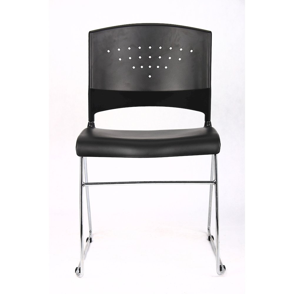 Boss Black Stack Chair With Chrome Frame 5 Pcs Pack - Black Seat Color - Polypropylene Seat Material - Black Back Color - Polypropylene Back Material - Chrome Frame Material - Sled Base - 5 / Carton