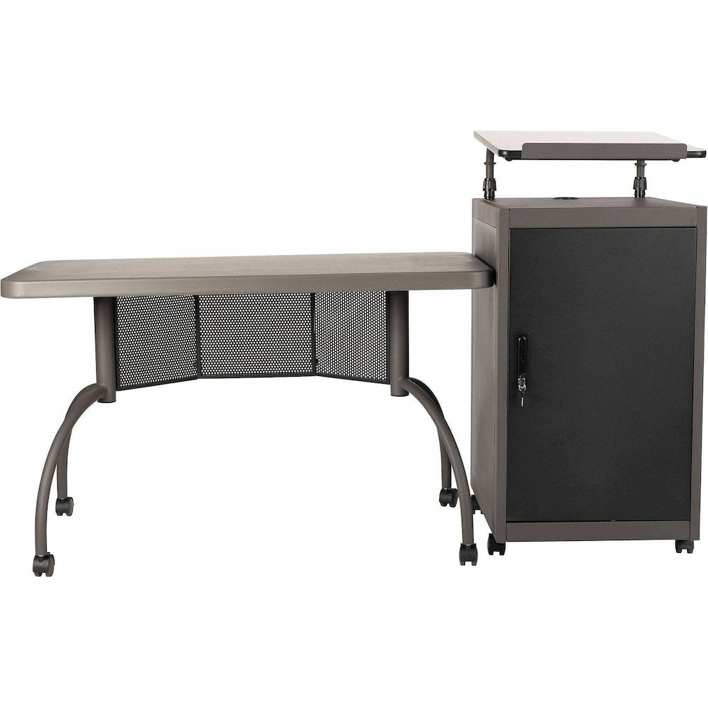 National Public Seating OklahomaSound TWP Desk & Lectern Set - 41" Height x 24" Depth, x 68" Width - Material: Steel, Metal, Mesh, Plastic - Finish: Charcoal Slate, Black - White Nebula Table Top - He