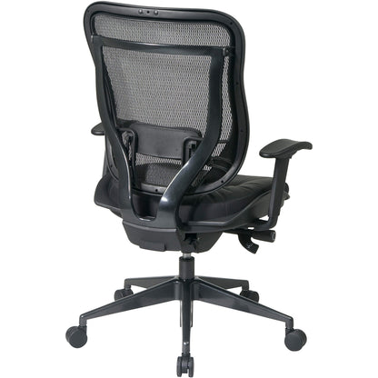 Office Star Mesh Back Executive Chair - Leather Black Seat - 5-star Base - Black - 20" Seat Width x 19" Seat Depth - 28" Width x 28.5" Depth x 44" Height