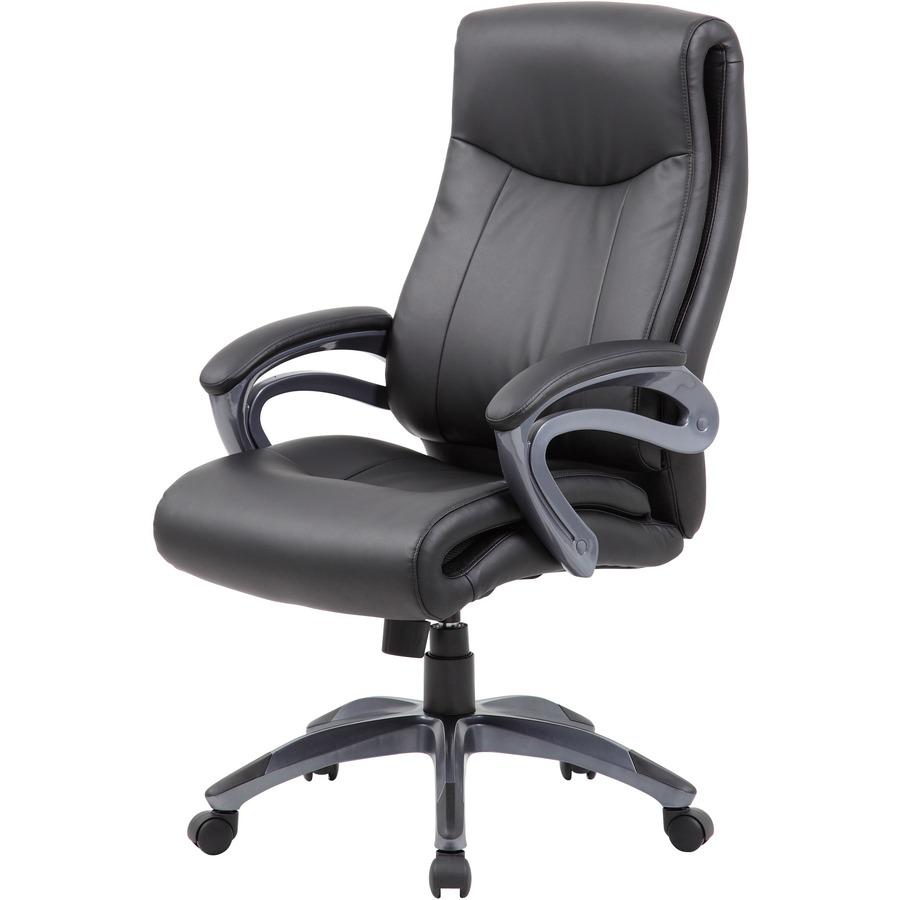 Boss B8661 Executive Chair - Black Seat Color - LeatherPlus Seat Material - Gray Back Color - Leather Back Material - Black, Gray Frame Color - Nylon Frame Material - 5-star Base - 1 Each