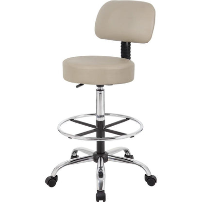 Boss Drafting Stool - Beige Seat Color - Vinyl Seat Material - Beige Back Color - Chrome, Black Frame Color - Chrome Frame Material - 5-star Base - 1 Each