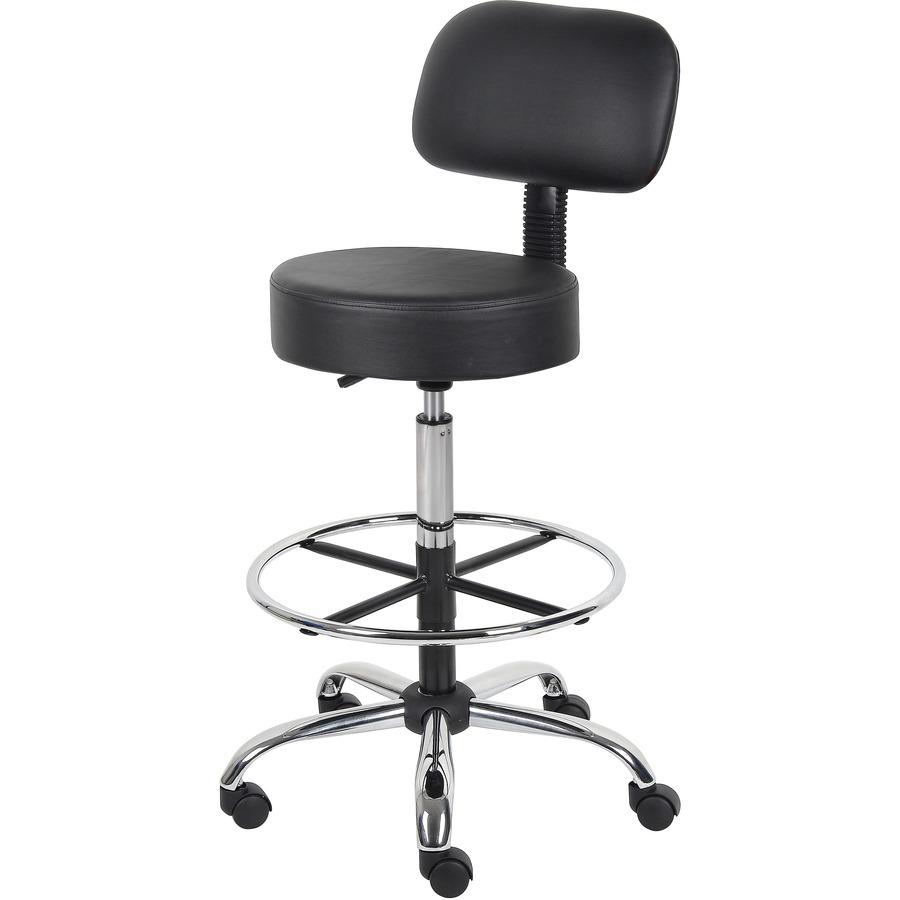 Boss Drafting Stool - Black Seat Color - Vinyl Seat Material - Black Back Color - Chrome, Black Frame Color - Chrome Frame Material - 5-star Base - 1 Each