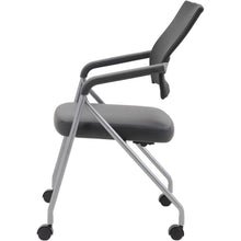 Boss Caressoft Plus Training Chair - Black Vinyl Seat - Black Mesh Back - Pewter Frame - Four-legged Base - Armrest - 2 / Carton
