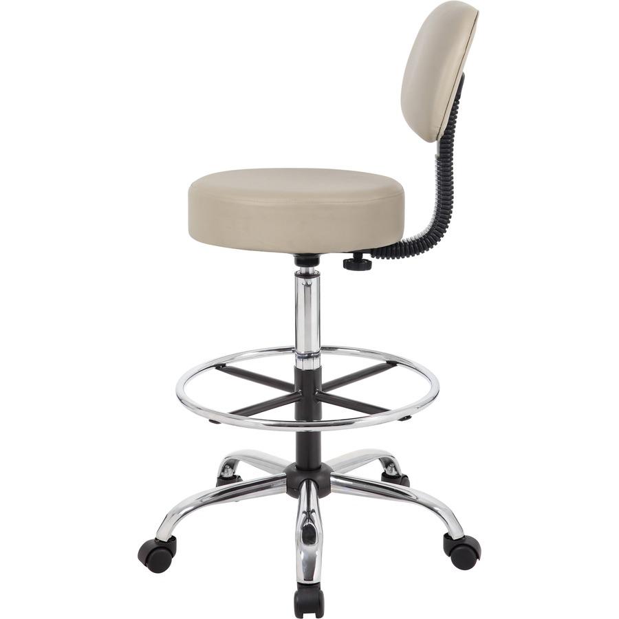 Boss Drafting Stool - Beige Seat Color - Vinyl Seat Material - Beige Back Color - Chrome, Black Frame Color - Chrome Frame Material - 5-star Base - 1 Each