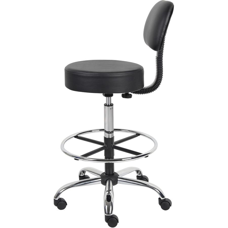 Boss Drafting Stool - Black Seat Color - Vinyl Seat Material - Black Back Color - Chrome, Black Frame Color - Chrome Frame Material - 5-star Base - 1 Each