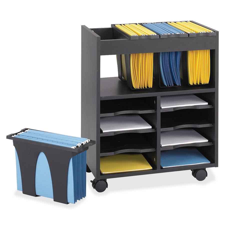 Safco Go Cart Mobile Cart - 4 Casters - Wood, Plastic - 14.50" Width x 21.50" Depth x 26.25" Height - Black - 1 Each
