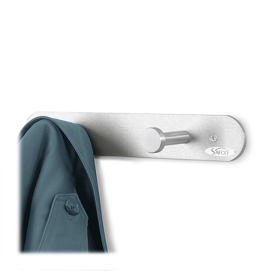 Safco Nail Head Coat Hook - 2 Hooks - 20 lb (9.07 kg) Capacity - 2" Height x 12" Width - 1" Size - for Garment - Aluminum - Silver - 1 Each