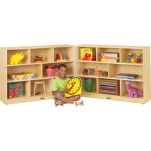 Jonti-Craft Mobile Fold-n-Lock Open Shelf Unit - 35.5" Height x 96" Width x 15" DepthFloor - Foldable, Lockable, Stain Resistant, Sturdy - White - Baltic Birch Plywood - 1 Each