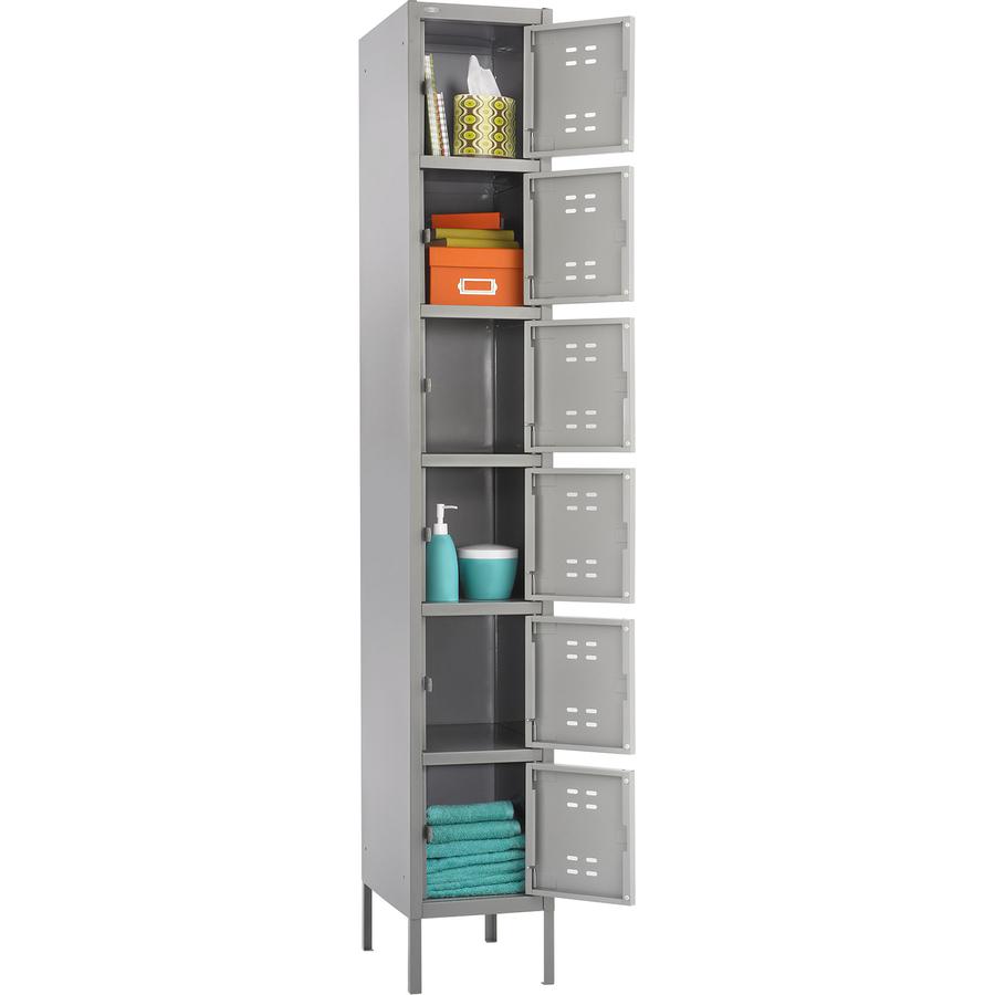 Safco Six-Tier Two-tone Box Locker with Legs - 18" Width x 12" Depth x 78" Height - Recessed Locking Handle - Gray - Steel - No