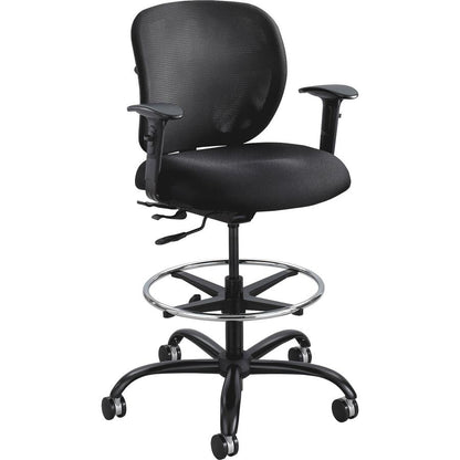 Safco Vue Heavy-duty Stool - Black Seat Color - Fabric Seat Material - Black Back Color - Mesh Back Material - 5-star Base - Black - 1 Each
