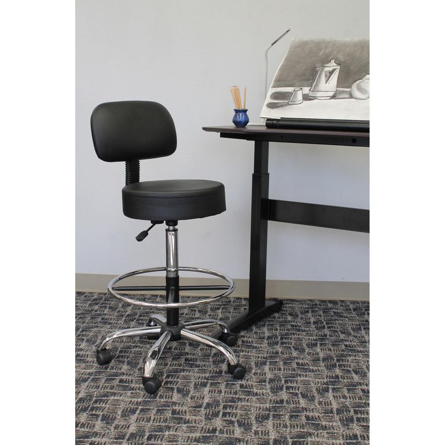 Boss Drafting Stool - Black Seat Color - Vinyl Seat Material - Black Back Color - Chrome, Black Frame Color - Chrome Frame Material - 5-star Base - 1 Each
