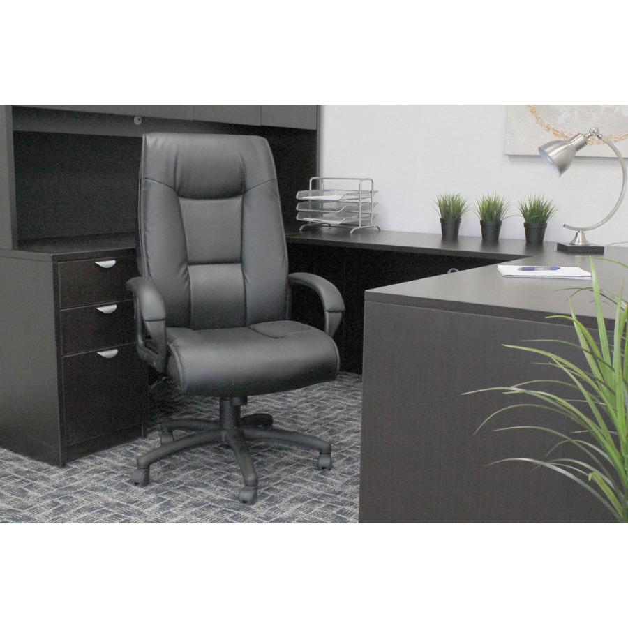 Boss Executive Leather Plus Chair - Black LeatherPlus Seat - Black LeatherPlus Back - 5-star Base - Armrest - 1 Each
