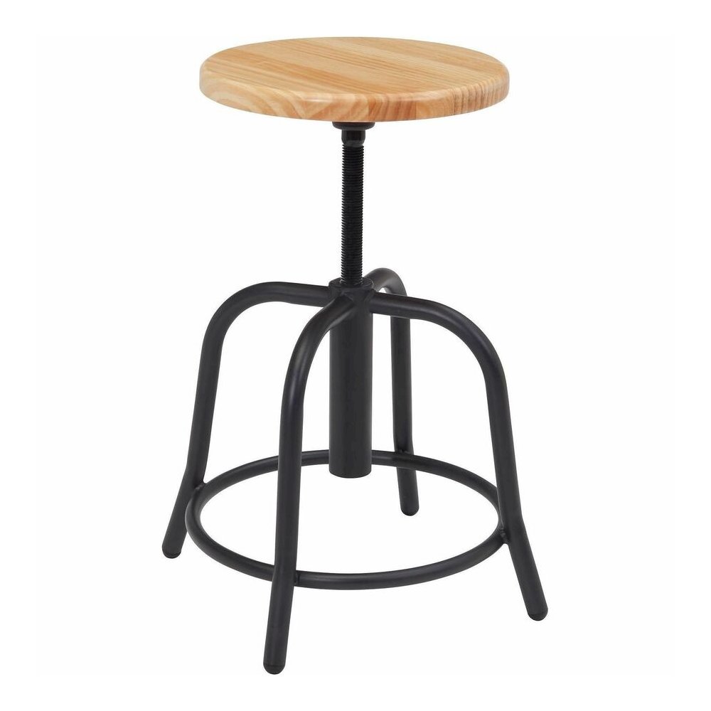 National Public Seating 6800 Series Stools - Solid Hardwood Seat Material - Black Frame Color - Steel Frame Material - Curved Leg Base - Wood, Black - 1 Each