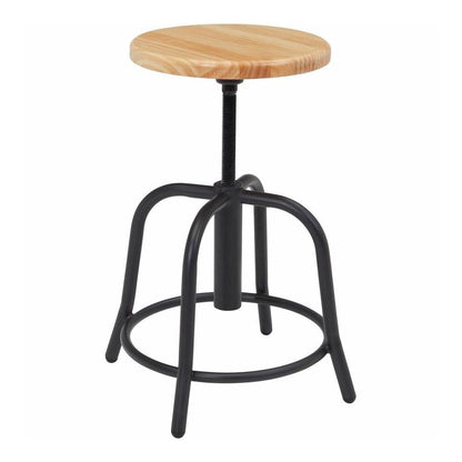 National Public Seating 6800 Series Stools - Solid Hardwood Seat Material - Black Frame Color - Steel Frame Material - Curved Leg Base - Wood, Black - 1 Each