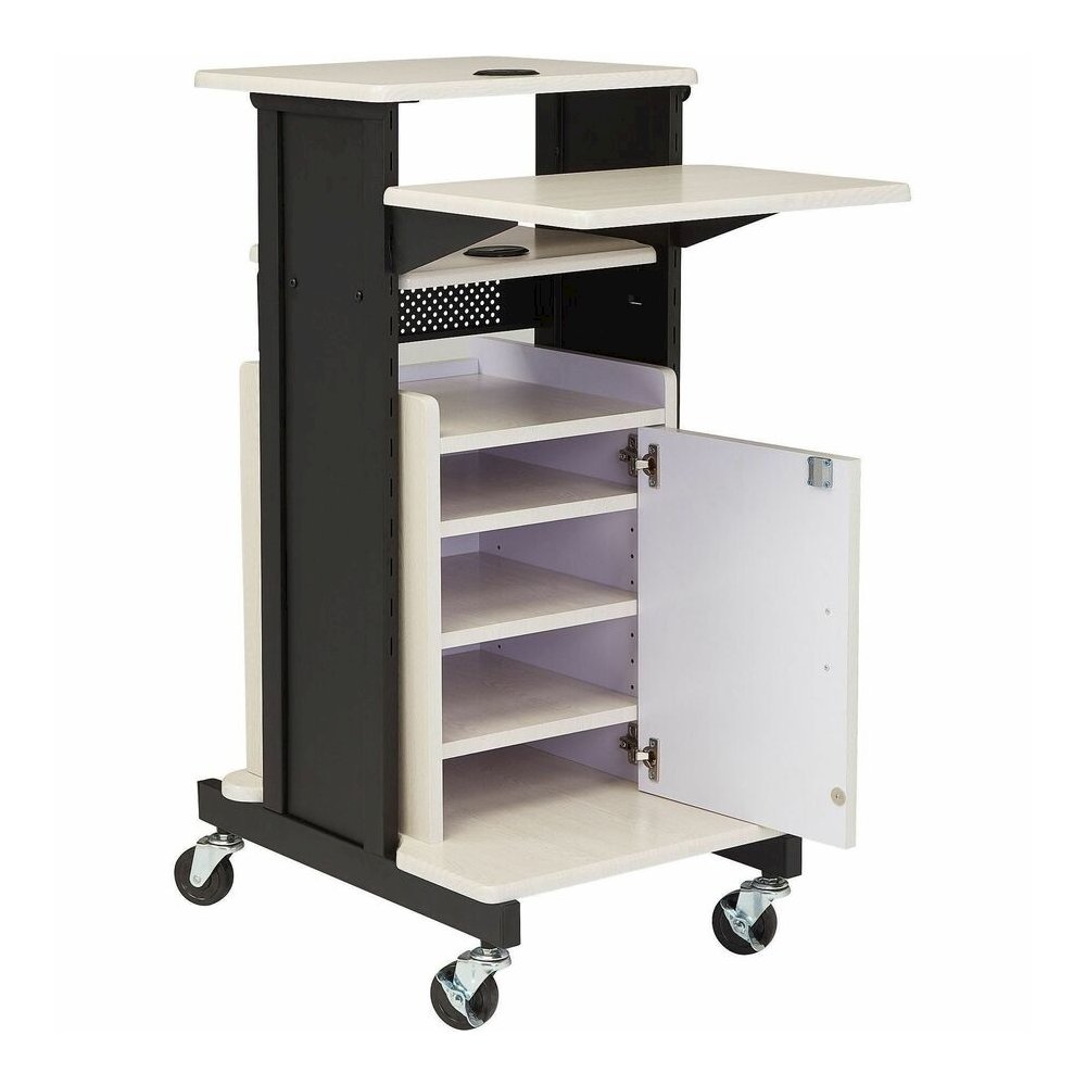 National Public Seating OklahomaSound PRC250 Presentation Cart - 6 Shelf - 4 Casters - 3" Caster Size - 18" Width x 30" Depth x 40.50" Height - Black Steel Frame - Ivory, Black - 1 Each