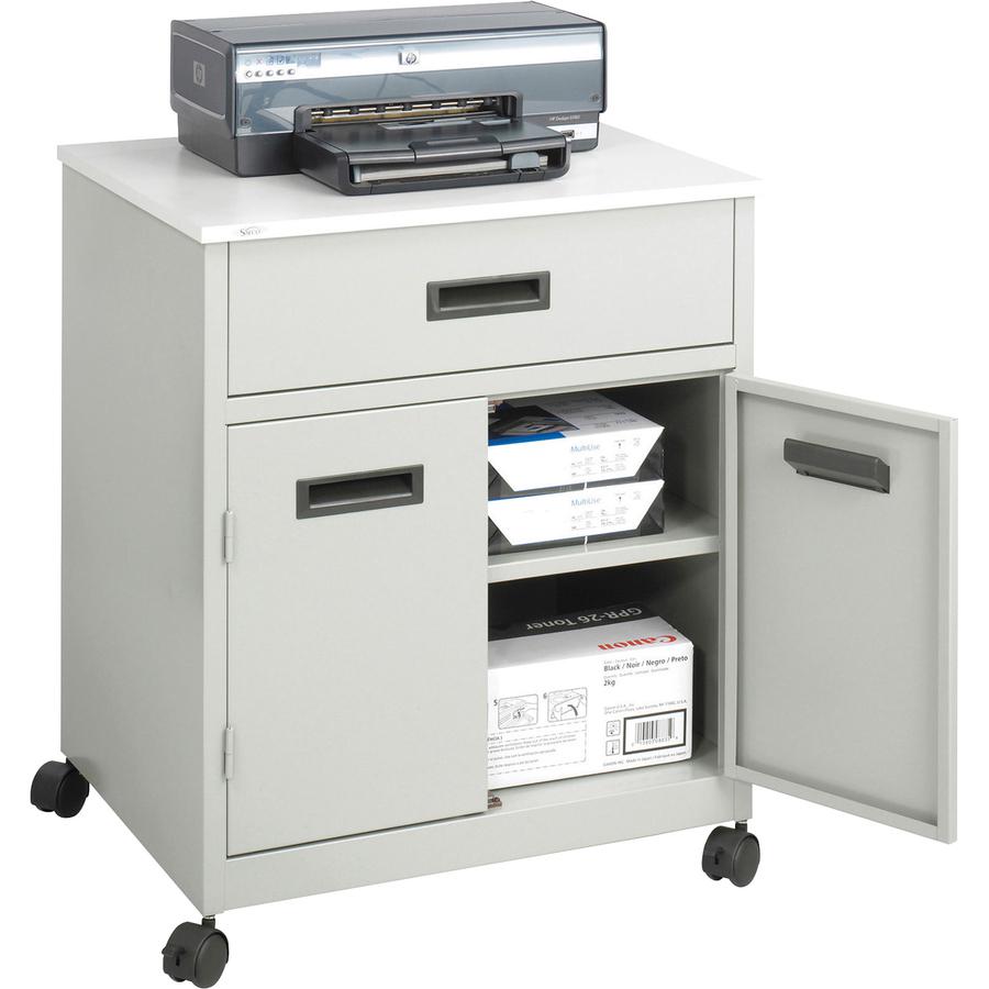 Safco Steel Mobile Machine Stand with Drawer - 200 lb Load Capacity - 2 x Shelf(ves) - Hinged Door - 29.75" Height x 25" Width x 20" Depth - Floor - Laminate, Powder Coated - Steel - Gray