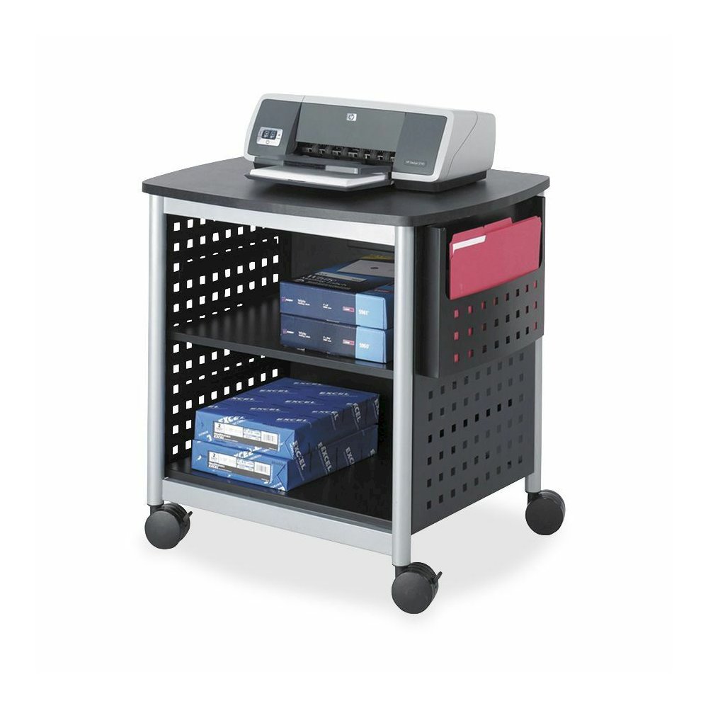 Safco Scoot Desk Side Hole Pattern Printer Stand - 200 lb Load Capacity - 3 x Shelf(ves) - 26.50" Height x 26.50" Width x 20.50" Depth - Floor - Laminate, Powder Coated - Steel - Black, Silver