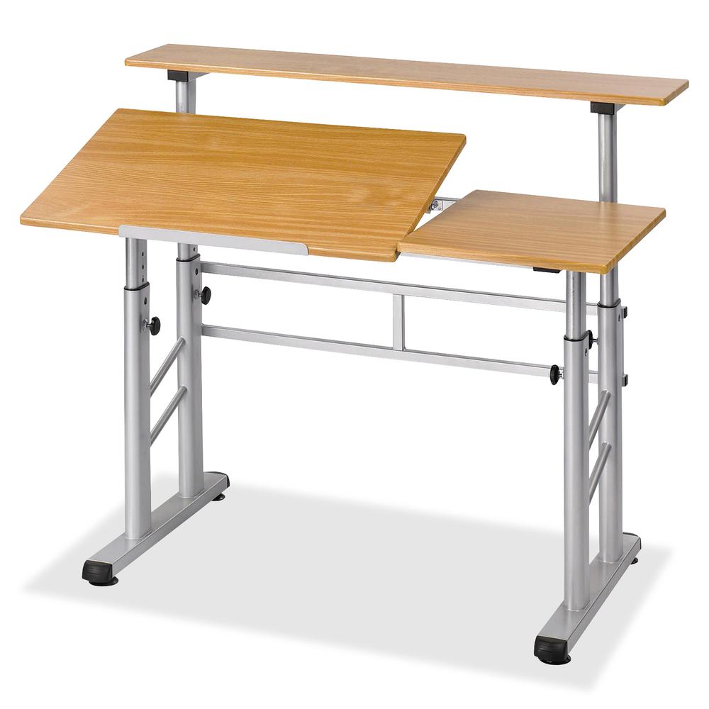 Safco Height-Adjustable Split Level Drafting Table - Rectangle Top - Adjustable Height - 26.50" to 37.25" Adjustment - Assembly Required - Medium Oak - Steel, Wood - 1 Each